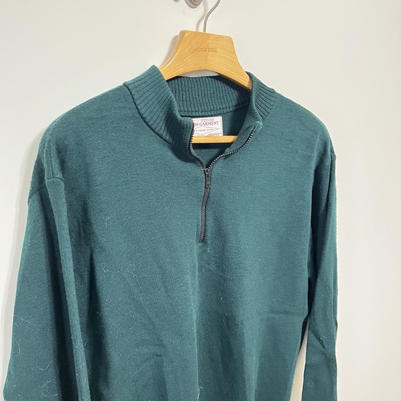 Vintage CC FILSON 1/4 Zip Pullover Crewneck Sweater Green Virgin Wool Mens 2XL - Picture 3 of 5